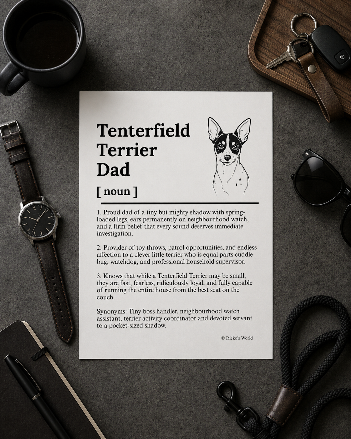Tenterfield Terrier Dog Dad Dog Mum Definition print, digital download wall art for dog mums and dog dads Australia | Rieko's World