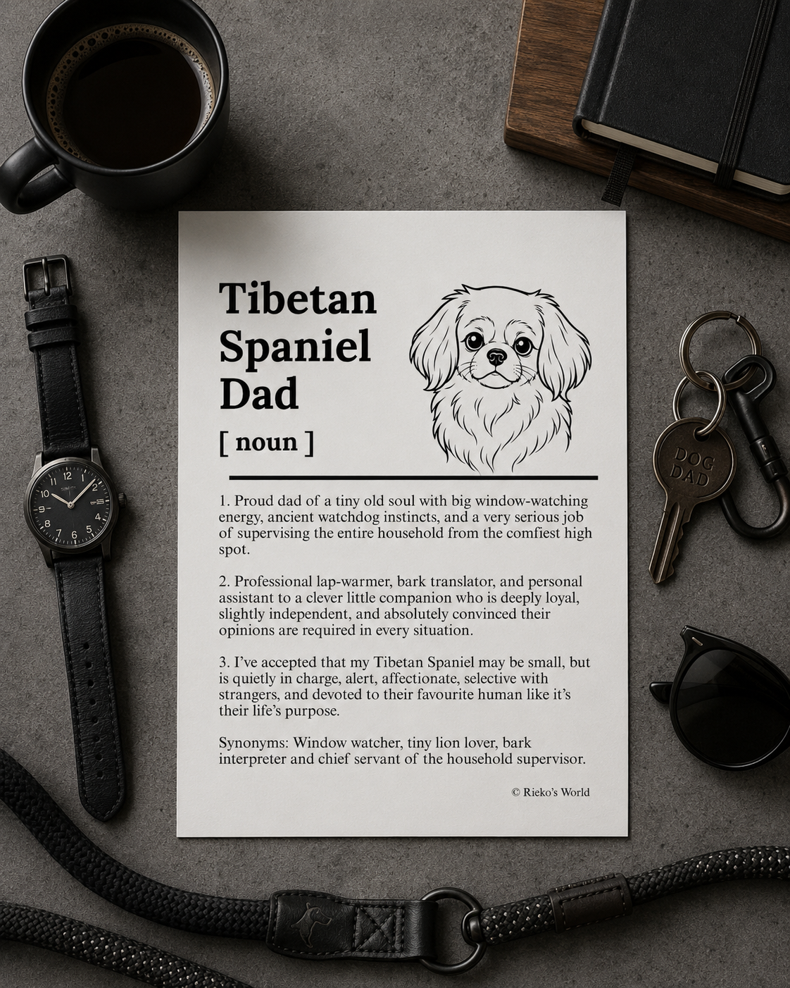 Tibetan Spaniel Dog Dad Dog Mum Definition print, digital download wall art for dog mums and dog dads Australia | Rieko's World