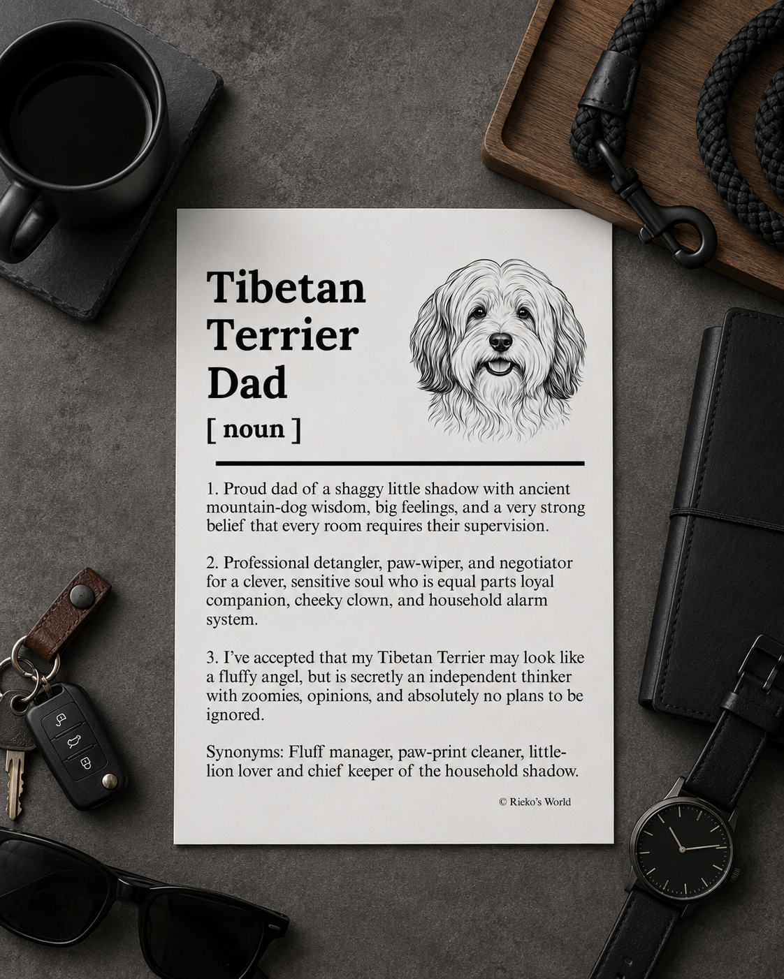 Tibetan Terrier Dog Dad Dog Mum Definition print, digital download wall art for dog mums and dog dads Australia | Rieko's World