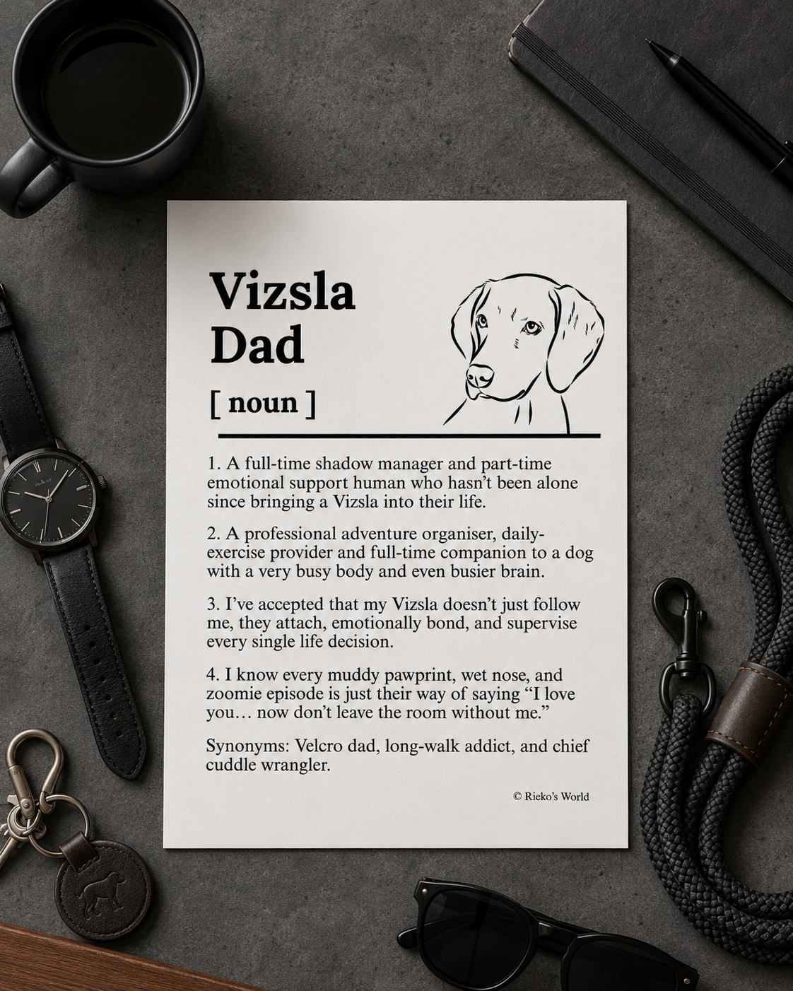 Vizsla Dog Dad Dog Mum Definition print, digital download wall art for dog mums and dog dads Australia | Rieko's World