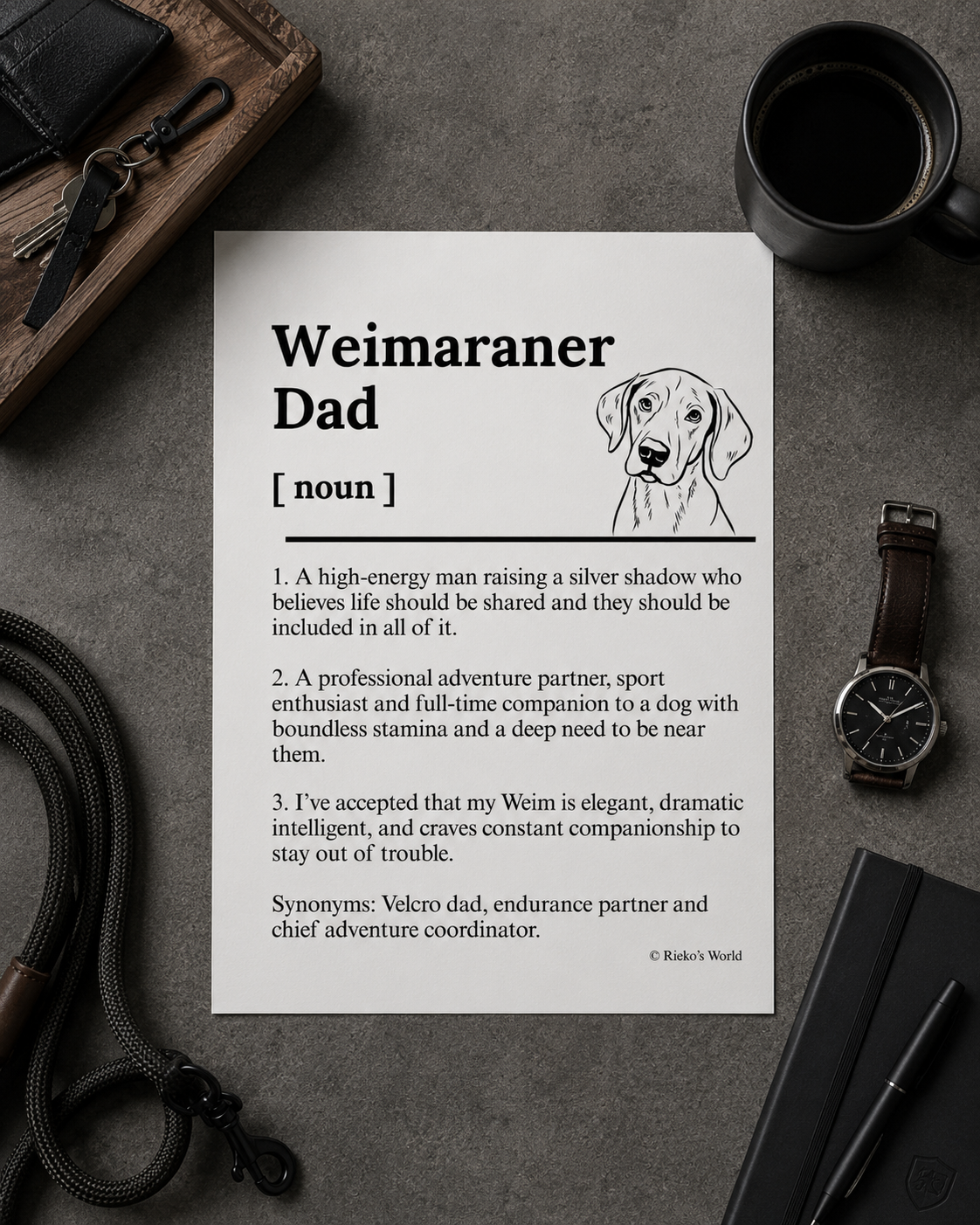 Weimaraner Dog Dad Dog Mum Definition print, digital download wall art for dog mums and dog dads Australia | Rieko's World