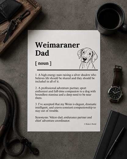 Weimaraner Dog Dad Dog Mum Definition print, digital download wall art for dog mums and dog dads Australia | Rieko's World