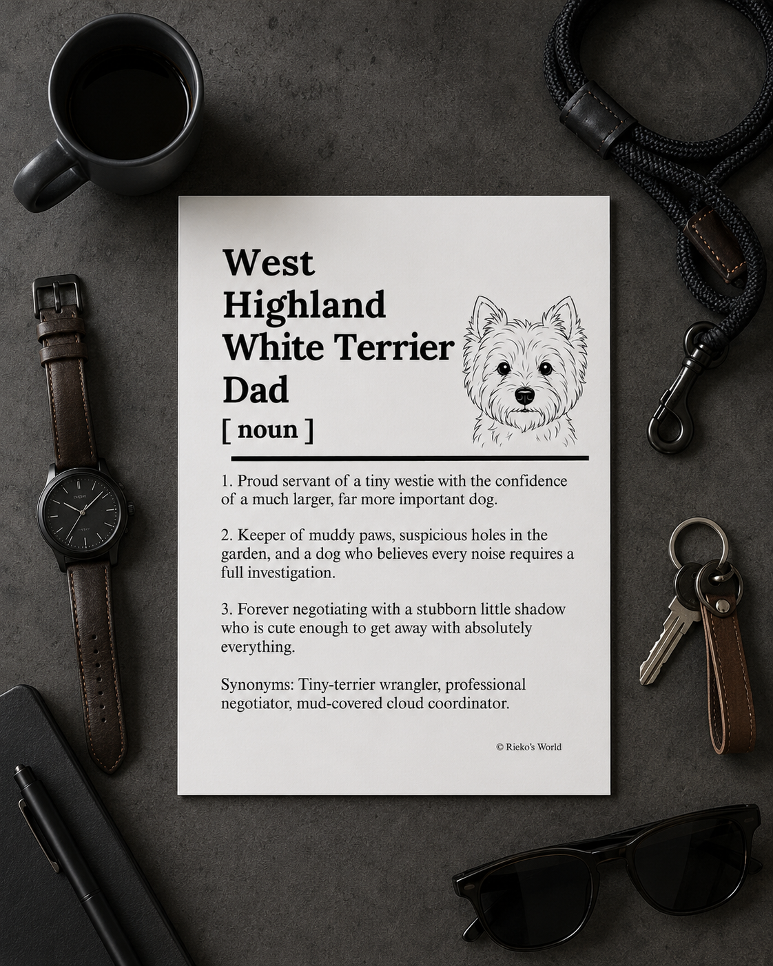 West Highland White Terrier Dog Dad Dog Mum Definition print, digital download wall art for dog mums and dog dads Australia | Rieko's World