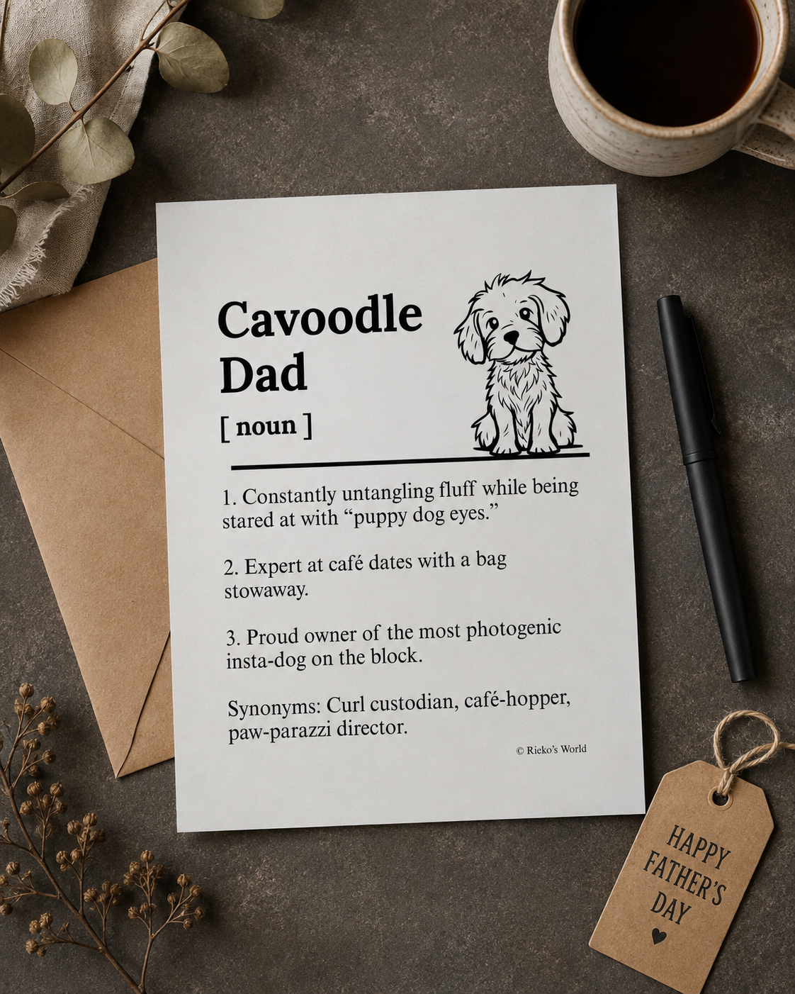 Cavoodle Dog Dad Dog Mum Definition print, digital download wall art for dog mums and dog dads Australia | Rieko's World