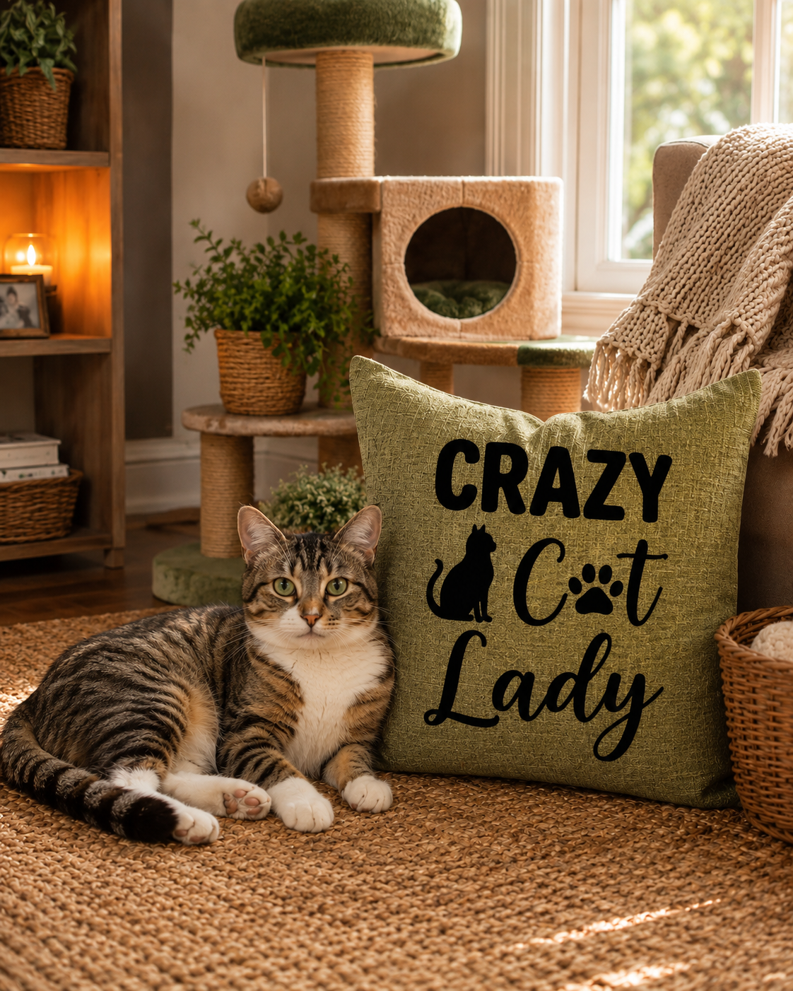 Crazy Cat Lady Quote Cushion Cover