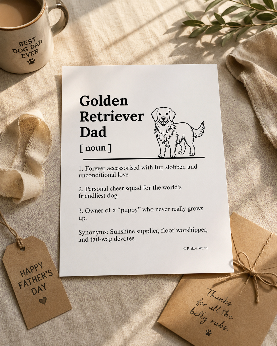 Golden Retriever Full body Dog Dad Dog Mum Definition print, digital download wall art for dog mums and dog dads Australia | Rieko's World