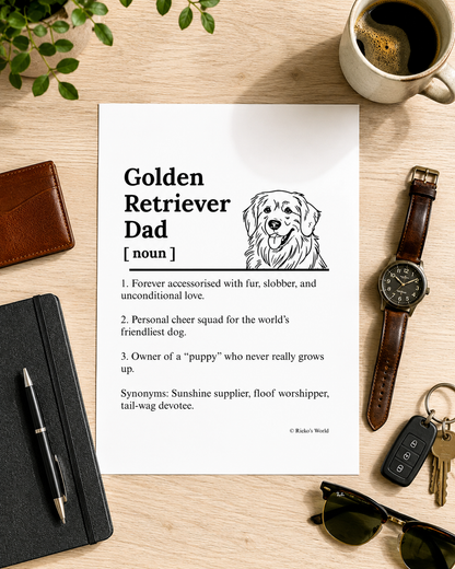Golden Retriever Head Dog Dad Dog Mum Definition print, digital download wall art for dog mums and dog dads Australia | Rieko's World