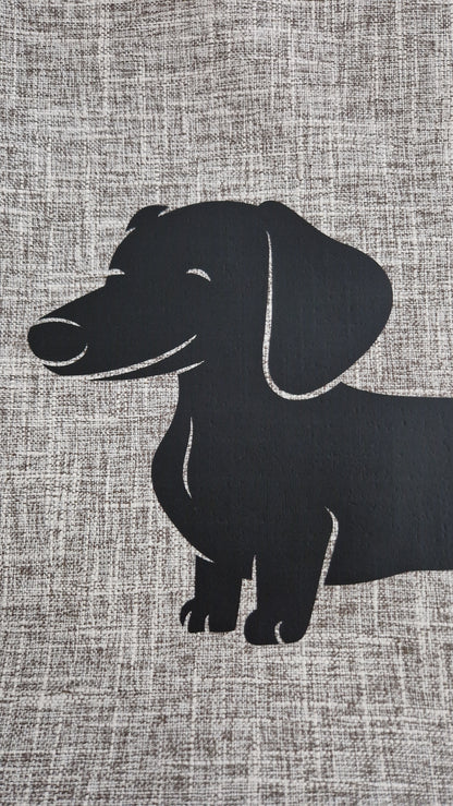 Dachshund head design on Light grey linen-look polyester cushion cover colour swatch — Rieko's World Australia