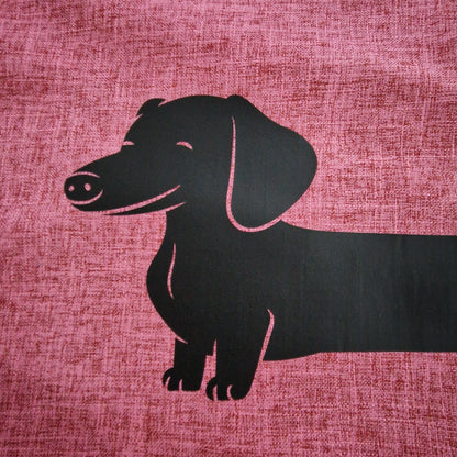 Head of dachshund vinyl print on Dusty rose linen-look polyester cushion cover colour swatch — Rieko's World Australia