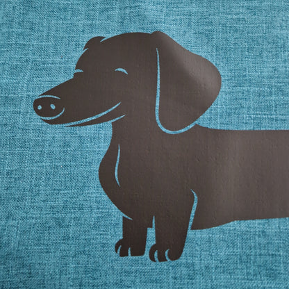 Dachshund design Teal linen-look polyester cushion cover colour swatch — Rieko's World Australia